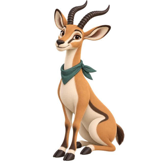 Inzolo’s gazelle sitting with a welcoming smile